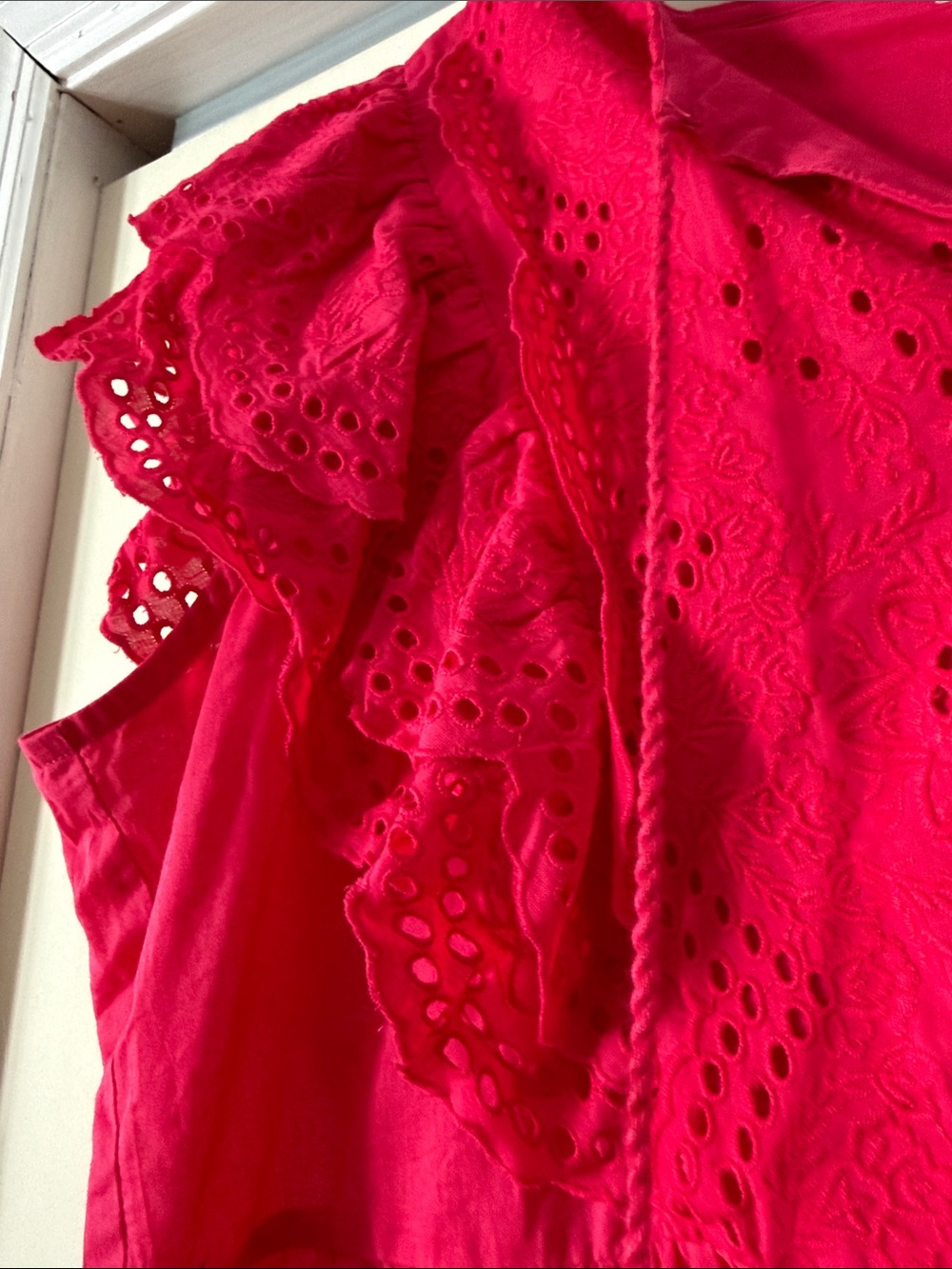 Eyelet Ruffled Peplum Blouse in Hot Pink - Picture 3 of 4